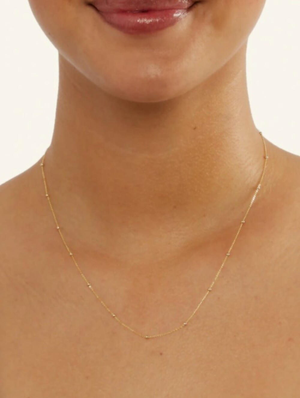 10K Solid Gold Bead Station Chain - 18" - Picture 3 of 4